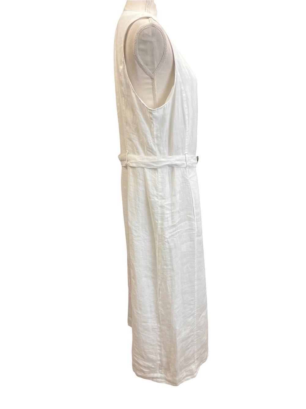 Talbots White 100% Linen Button Front Belted Midi Dress Size 16 Lined Pockets - Picture 4 of 12